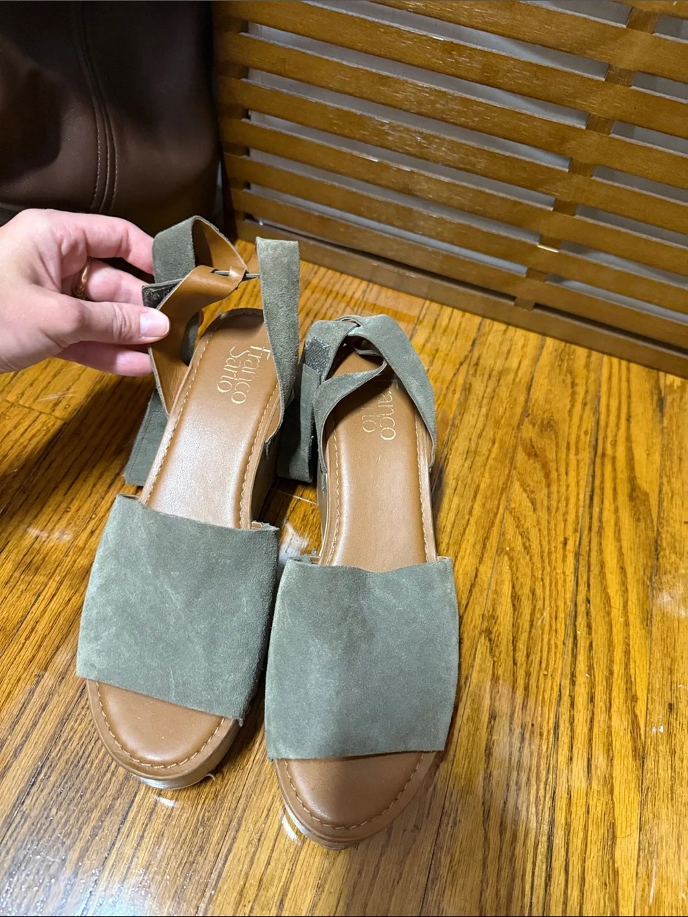 Franco Sarto Olive Green Suede Platform Sandals